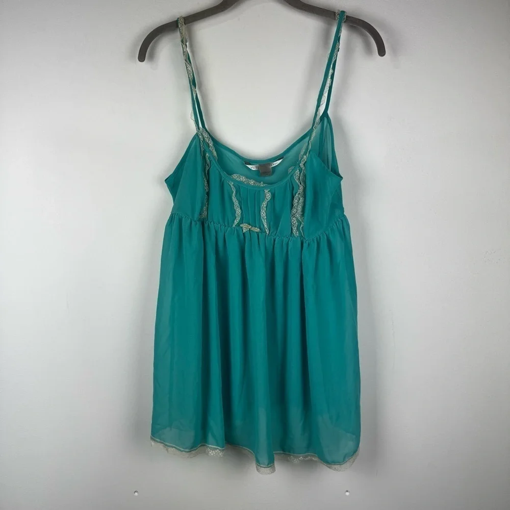 Victoria's Secret Sheer Turquoise Lace Trim Babydoll Chemise, Size Large